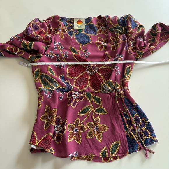 Farm Rio-Floral-Maroon-Wrap Top-V Neck-Print-Tropical-Size M - Picture 13 of 16
